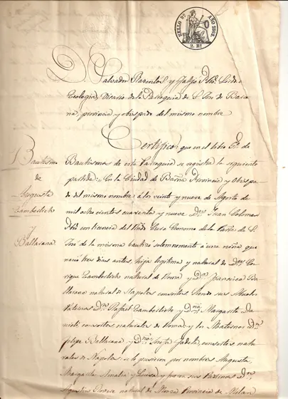 Acte de baptême d'Augusta Tamberlick